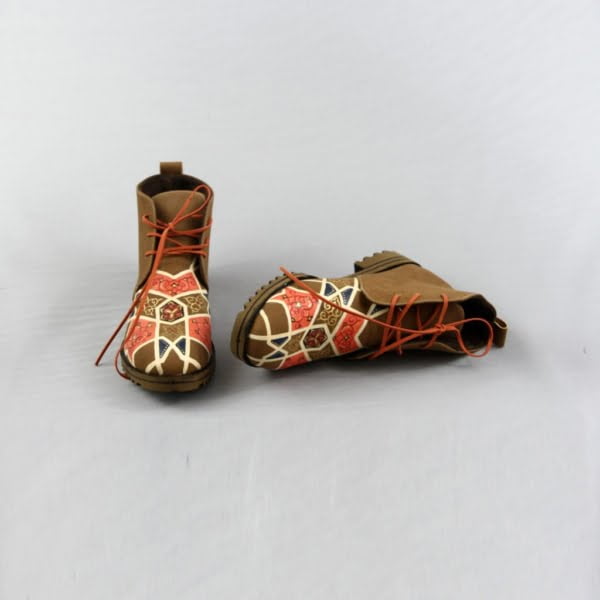 HAND PAINTED PERSIAN TILE BROWN LEATHER BOOTS