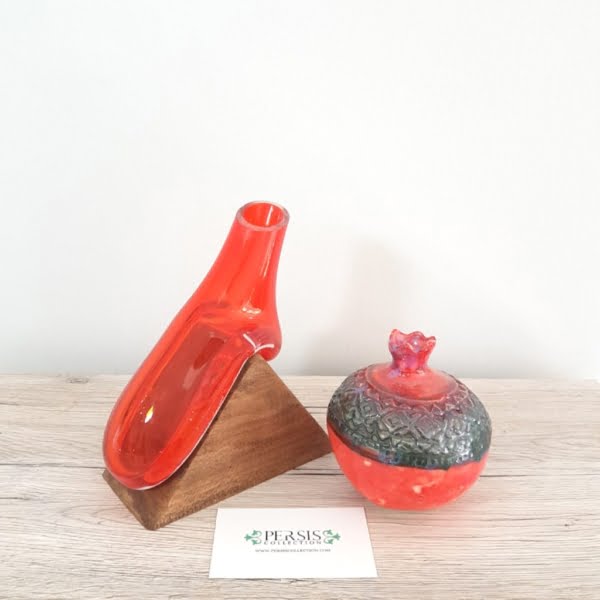 Red Glass and Wood Vase