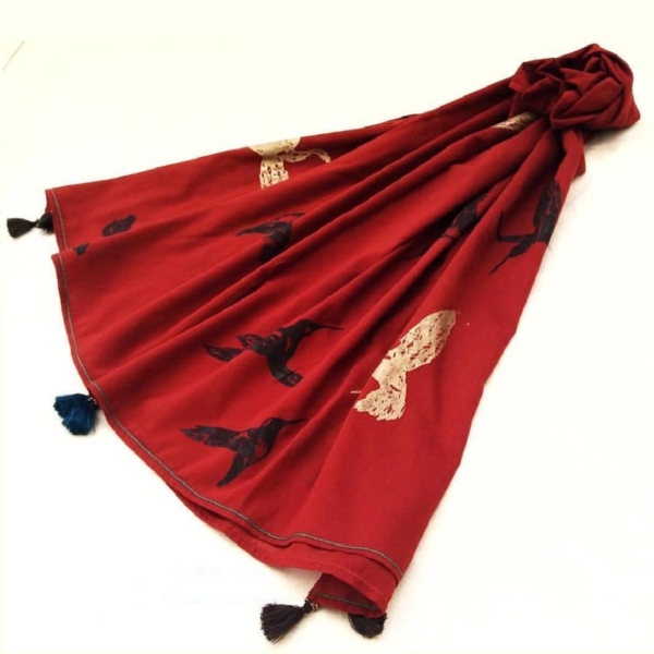 RED SUMMER SCARF, 100x 100cm