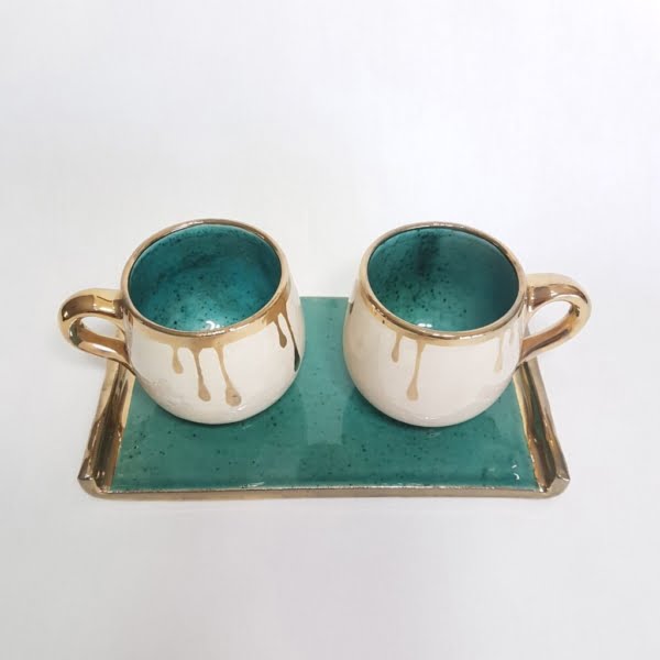 Golden Tears Mugs Set Handmade Pottery