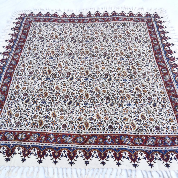 Floral Square Ghalamkari Tablecloth 1 x 1m