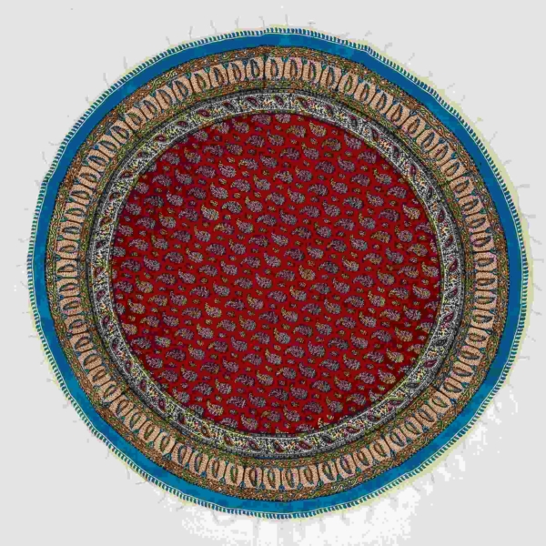 Round Red Paisley Ghalamkar Tablecloth 120cm