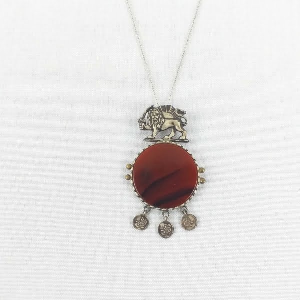 Agate Lion and Sun Necklace