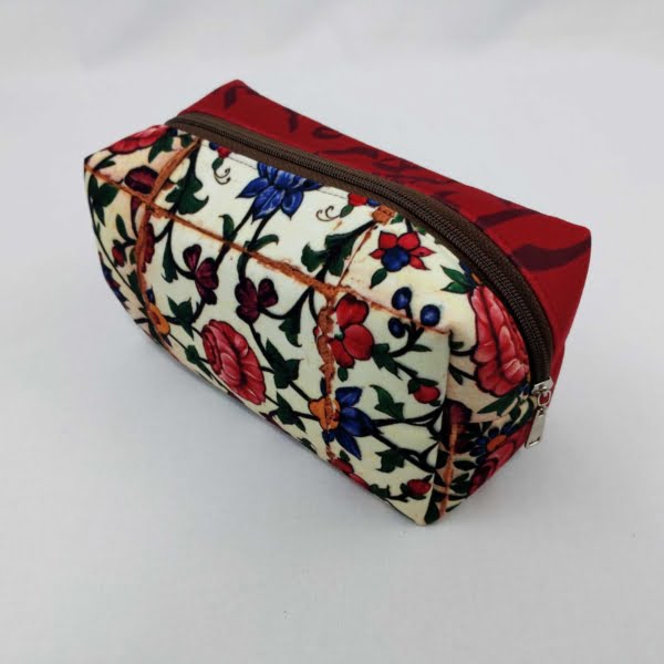 Floral Tile Calligraphy Makeup Bag