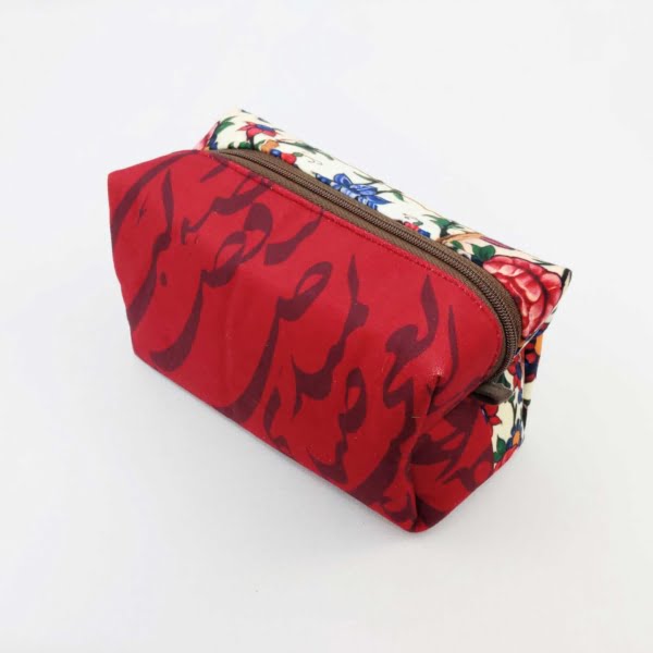 Floral Tile Calligraphy Makeup Bag