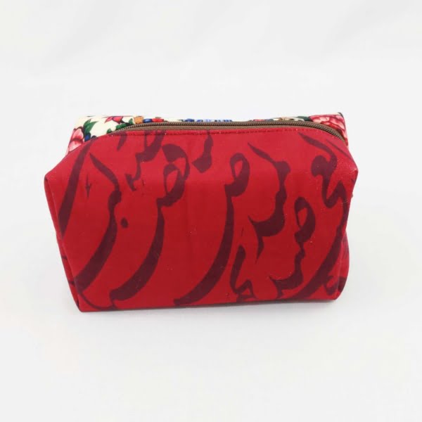 Floral Tile Calligraphy Makeup Bag