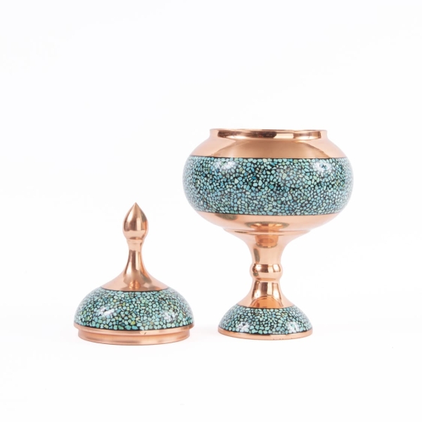 Firoozeh Koobi Turquoise on Copper Bonbon Dish and Vase Set