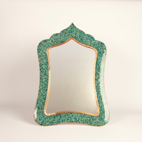 Firoozeh Koobi Turquoise on Copper Mirror and Candlesticks