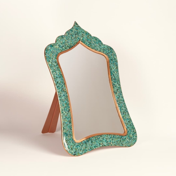 Firoozeh Koobi Turquoise on Copper Mirror and Candlesticks