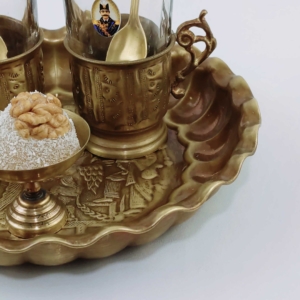 GHALAMZANI ON BRASS TEA SET FOR TWO PEOPLE