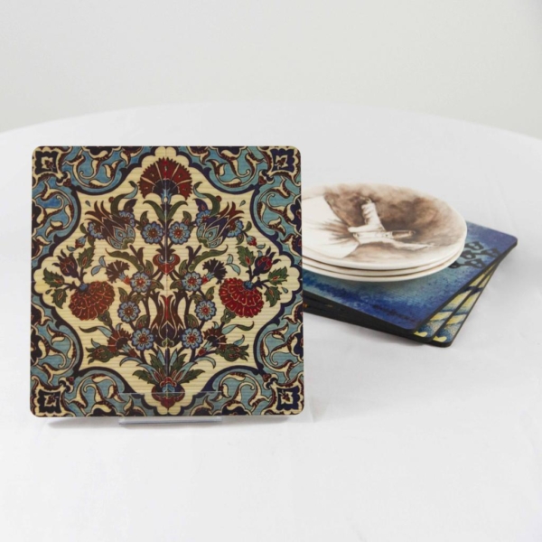 Floral Tile Plate Coasters Set of 4