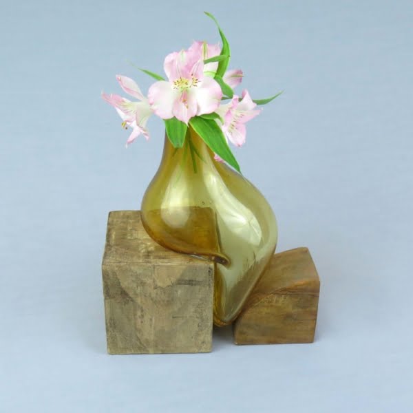 Glass and Wood Yellow Vase