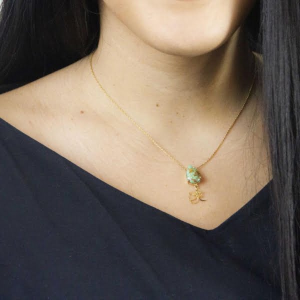 18k Gold Love and Turquoise Necklace