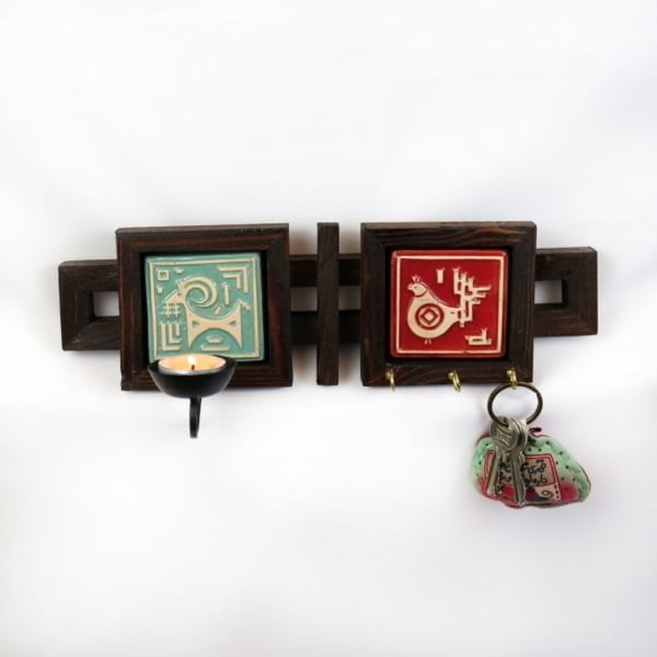 Vertical Two Tile Candle & Key Holder