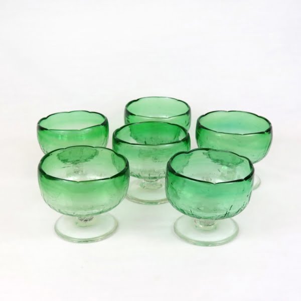 Set of 6 Green Crack Glass