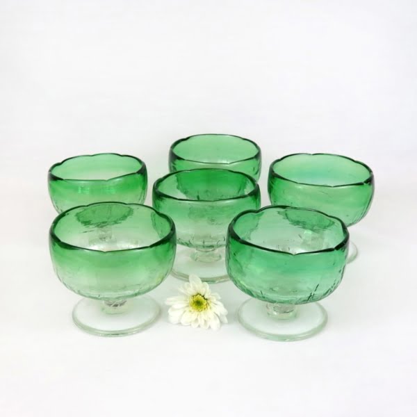 Set of 6 Green Crack Glass