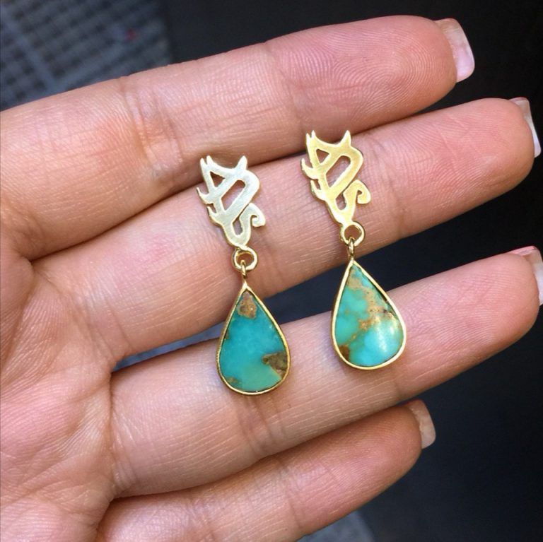 Mother, Gold and Turquoise Earring