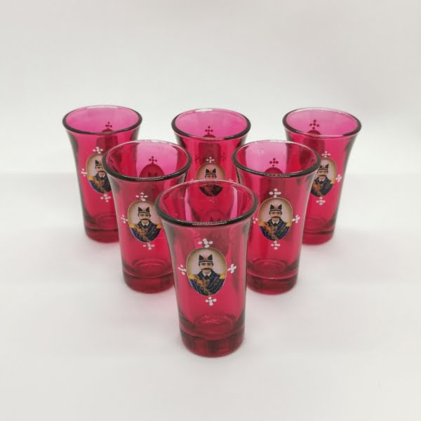 Set of 6 Red Gajar Shot Glasses, 60ml