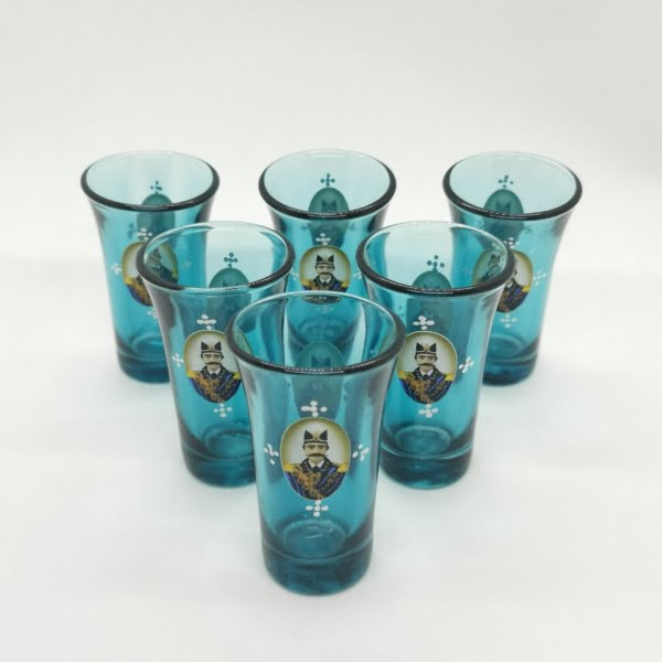 Set of 6 Blue Gajar Shot Glasses, 60ml