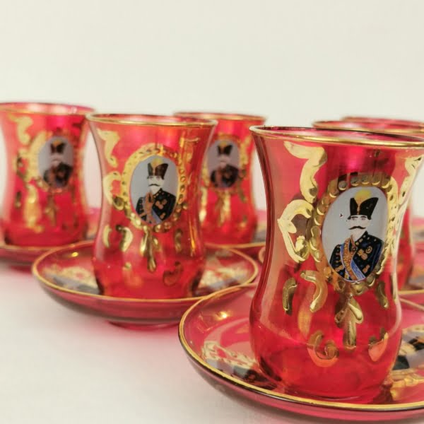 Shah Abbas Teacup and Saucer Set, Red