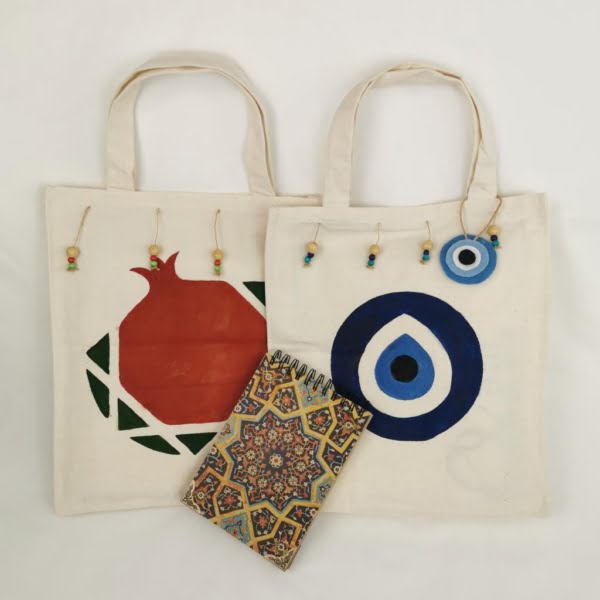 Handmade Tote Bag Evil Eye and Pomegranate