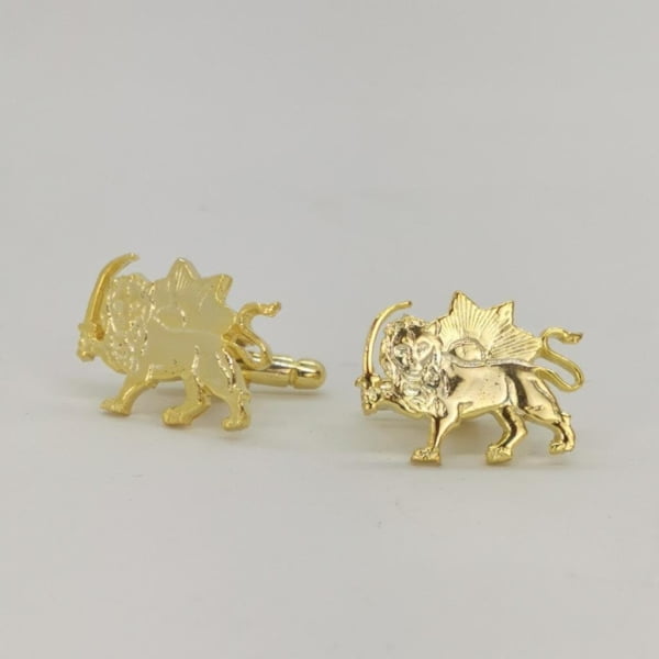 Lion and Sun Cufflinks, Gold Plated 925 Silver