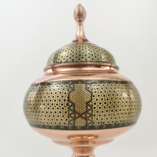 Khatam Marquetry on Copper Bonbon Dish and Vase Set