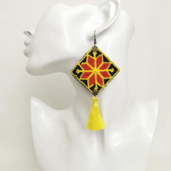 Yellow Tassel Balochi Earrings