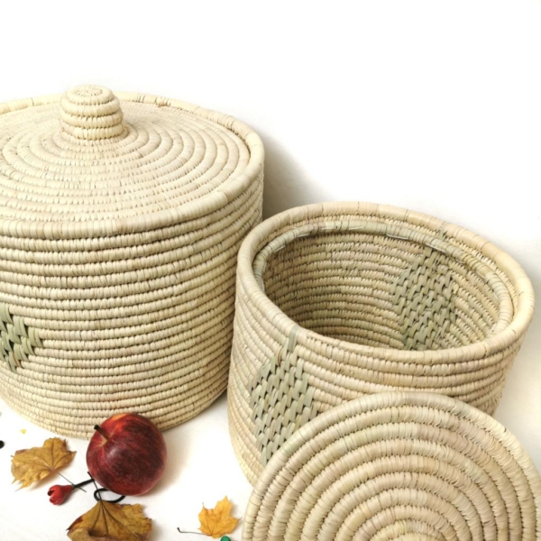 Persian Woven Storage Basket with Lid Set of 2