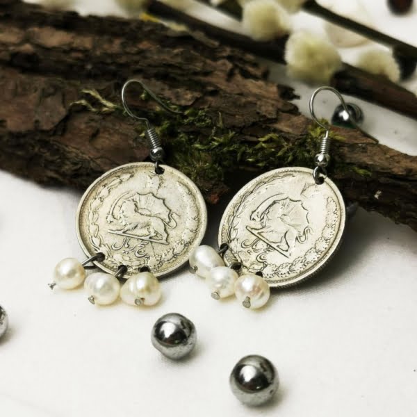 1975 5 Rial Coin and Pearls Earrings