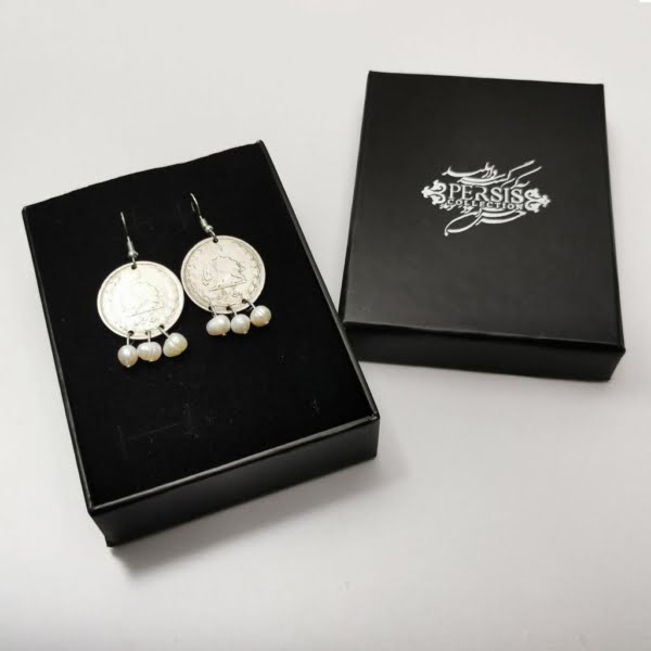 1975 5 Rial Coin and Pearls Earrings