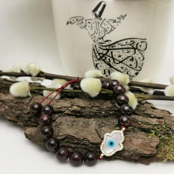 Garnet Hamsa Evil Eye Bracelet