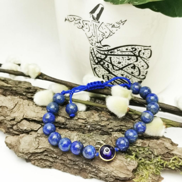 Afghan Lapis Lazuli 18k Gold Evil Eye Bracelet