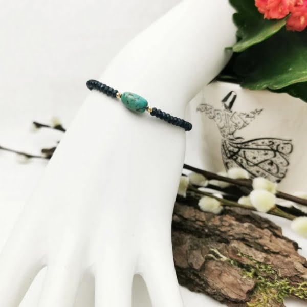 18k Gold Bowls Persian Turquoise Blue Agate Bracelet