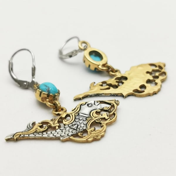 TURQUOISE & FISH GHALAMZANI EARRINGS