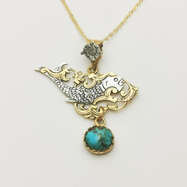 TURQUOISE & FISH NECKLACE