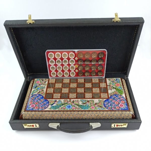 Peacock Khatam Backgammon and Chess Set