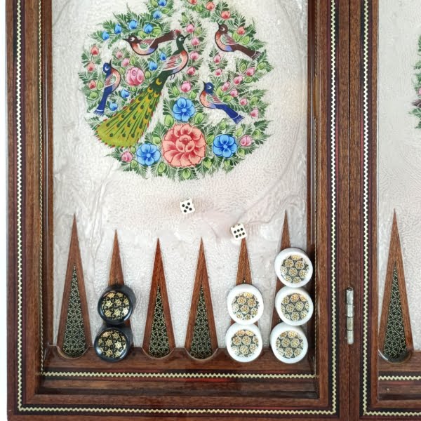 Peacock Khatam Backgammon and Chess Set