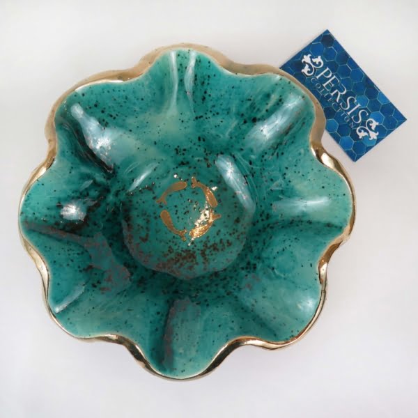 Gold Fish Handmade Floral Pottery Bowl 21cm