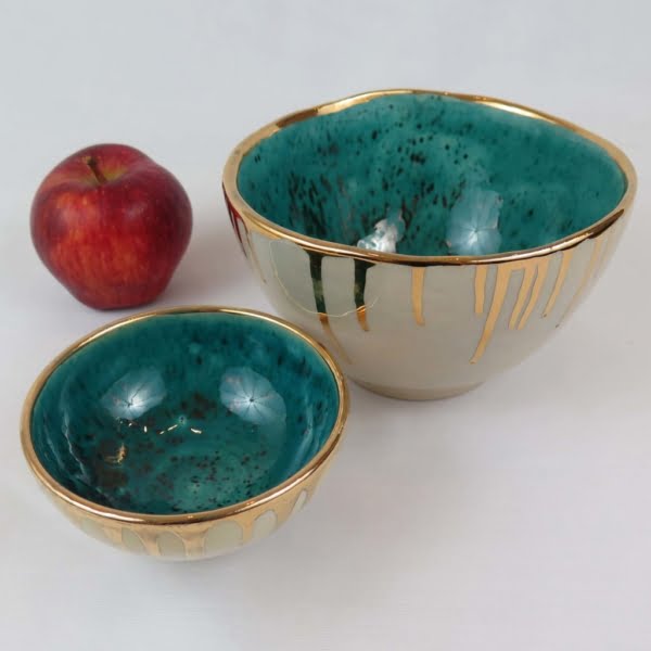 Golden Tears Bowl Handmade Pottery