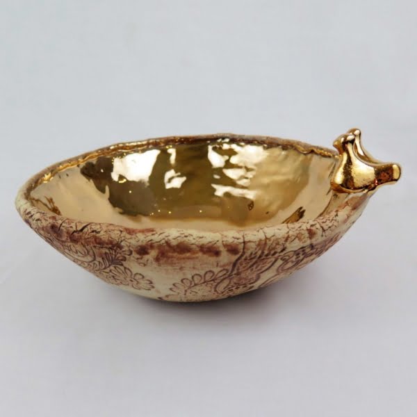 Golden Bowl Handmade Pottery Serving Bowl