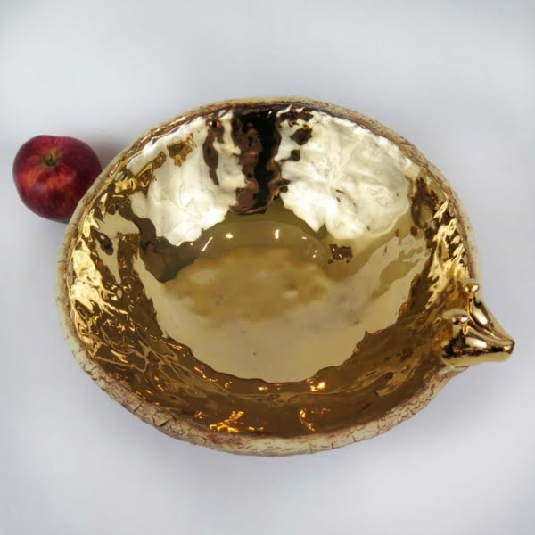 Golden Bowl Handmade Pottery Serving Bowl