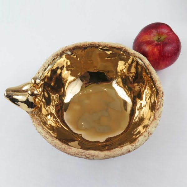 Golden Bowl Handmade Pottery Serving Bowl