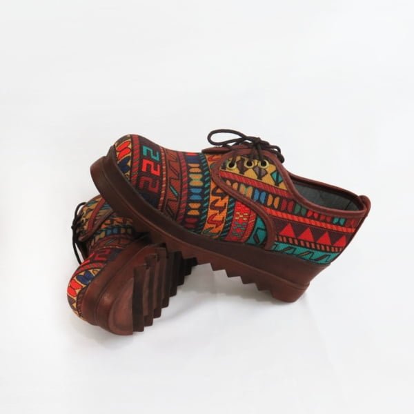 KILIM PATTERN LACE UP PLATFORM SHOES