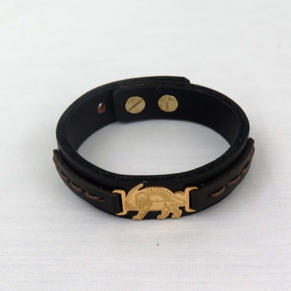 Lion and Sun, Gold Plated Leather Bracelet