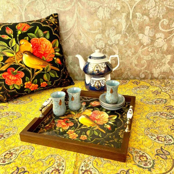 Canary and Flower Wooden Tray