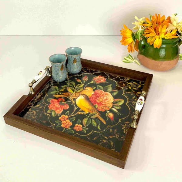 Canary and Flower Wooden Tray