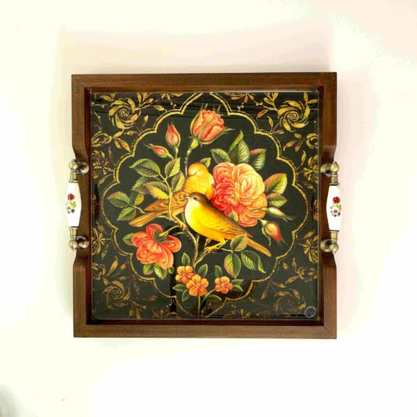 Canary and Flower Wooden Tray