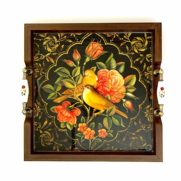 Canary and Flower Wooden Tray