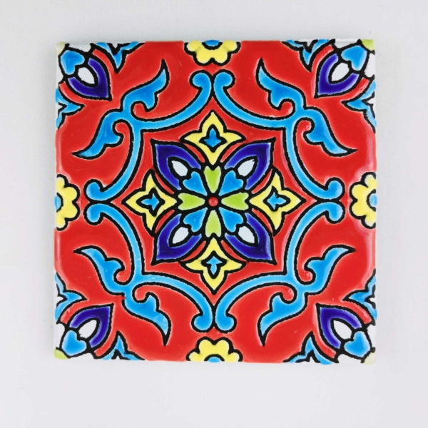 Red Floral Clay Tile (D103)